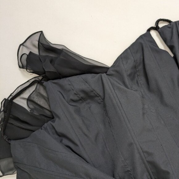 80s does 20s Midi Dress Asymmetrical Drop Waist Chiffon Beading Vneck - Picture 15 of 16